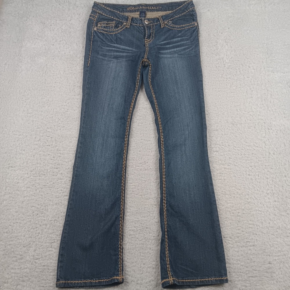 Blue Asphalt Bootcut Jeans Women 11 Blue Low Rise Contrast Stitch Stretch WS-64N